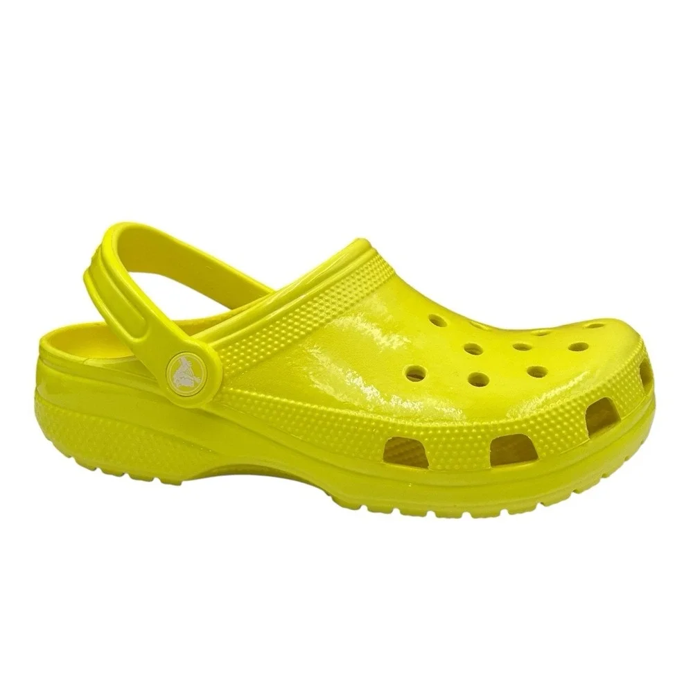 Crocs Mens Classic Slip-on Clogs Size 6 Neon Yellow Glossy Flexible Comfort